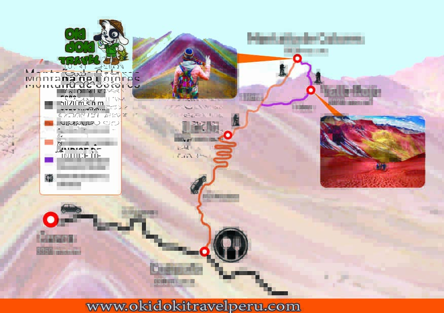 TOURS MAP: The Classic Rainbow Mountain in Group 20 paxs – 1 Day - Okidoki Travel Peru