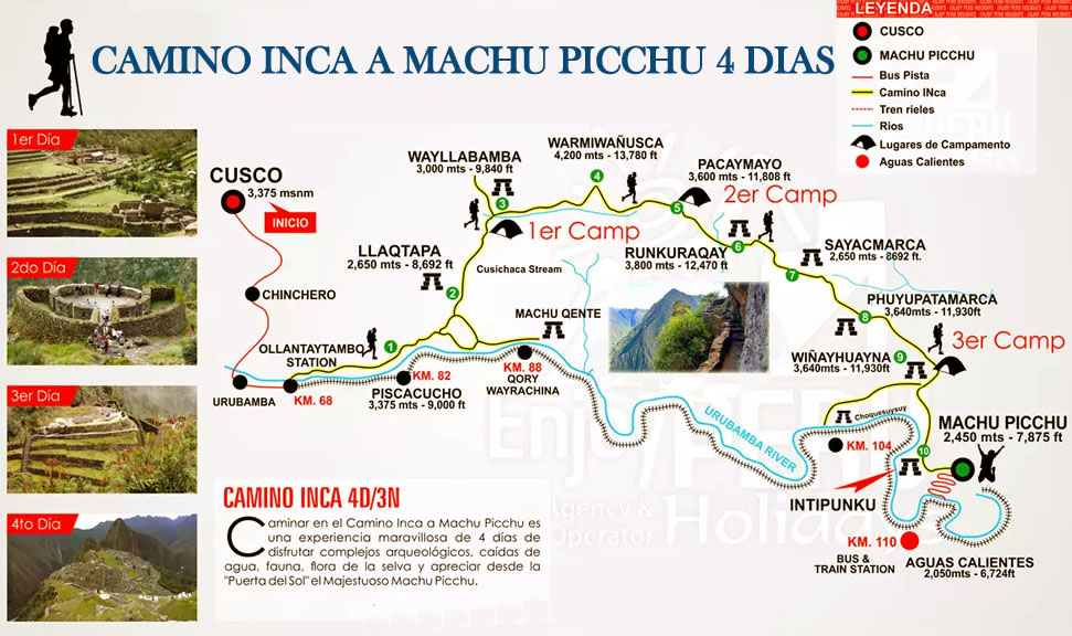 TOURS MAP: Inka Trail Original to Machu Picchu 4days /3nights - Okidoki Travel Peru